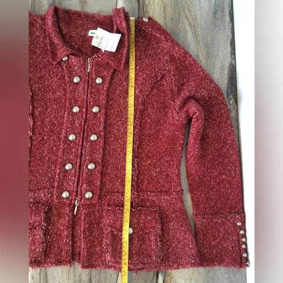 Marie Claire XL Acrylic Wool Blend Boucle Zip Up Cardigan Sweater Jacket Red - Picture 15 of 16